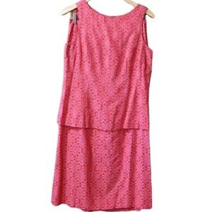 Vintage Su-Zen Coral Pink Floral 2 PC Skirt Set Midi Dress Medium